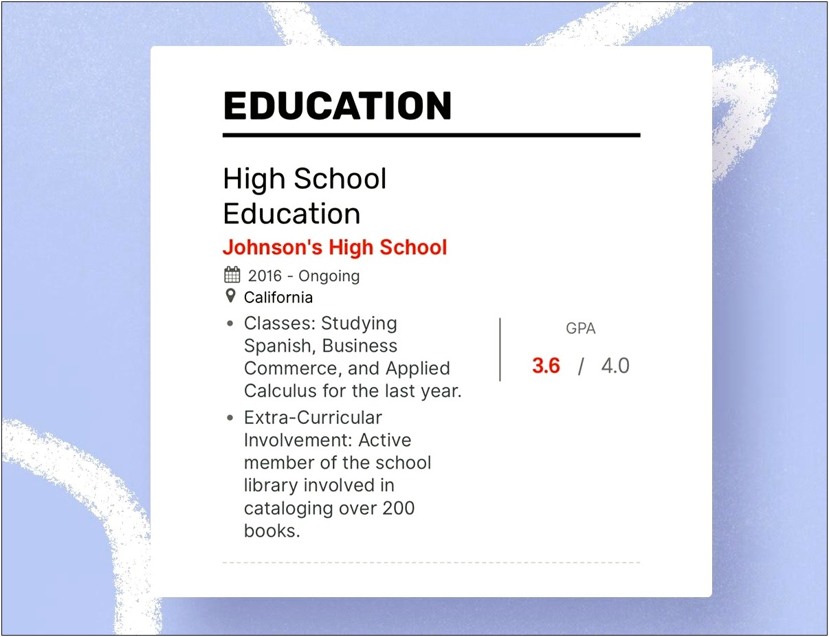 Sample Resume Education Section High School