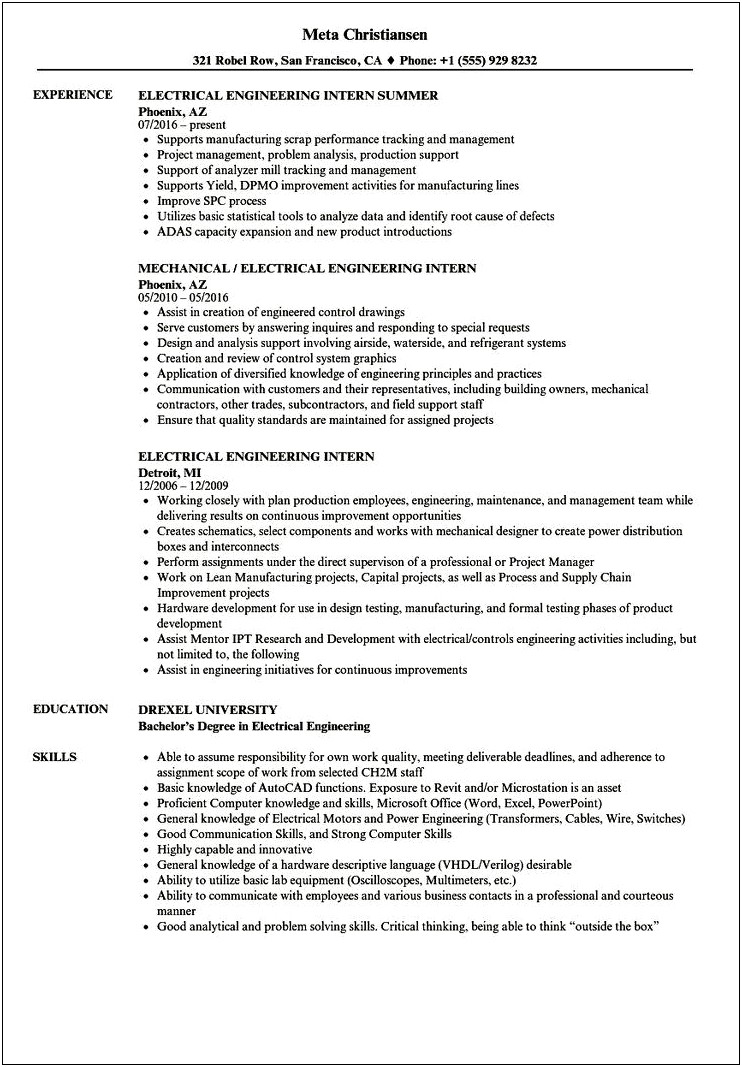 Sample Resume Entry Level Electrician