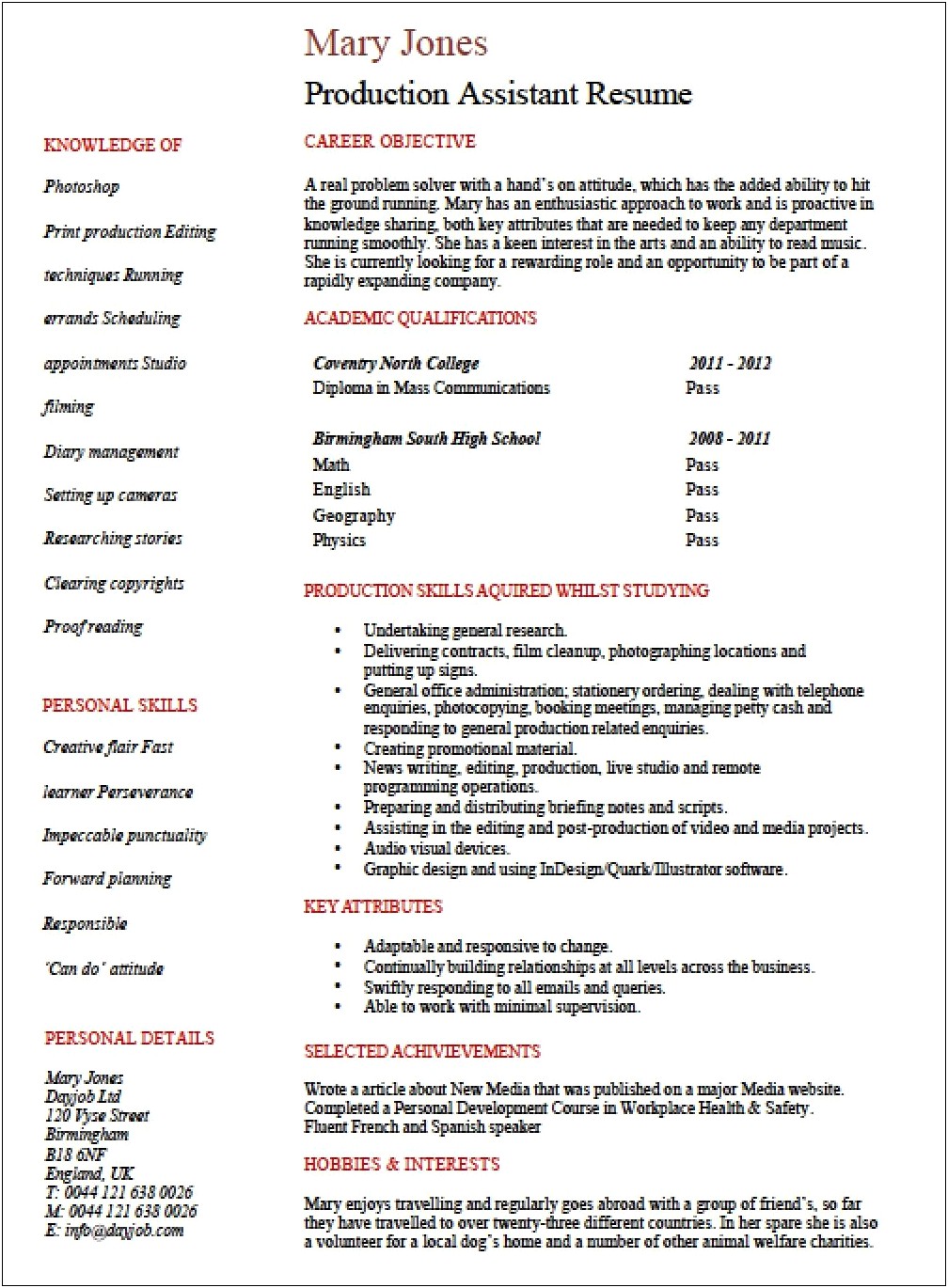 Sample Resume Entry Level High School