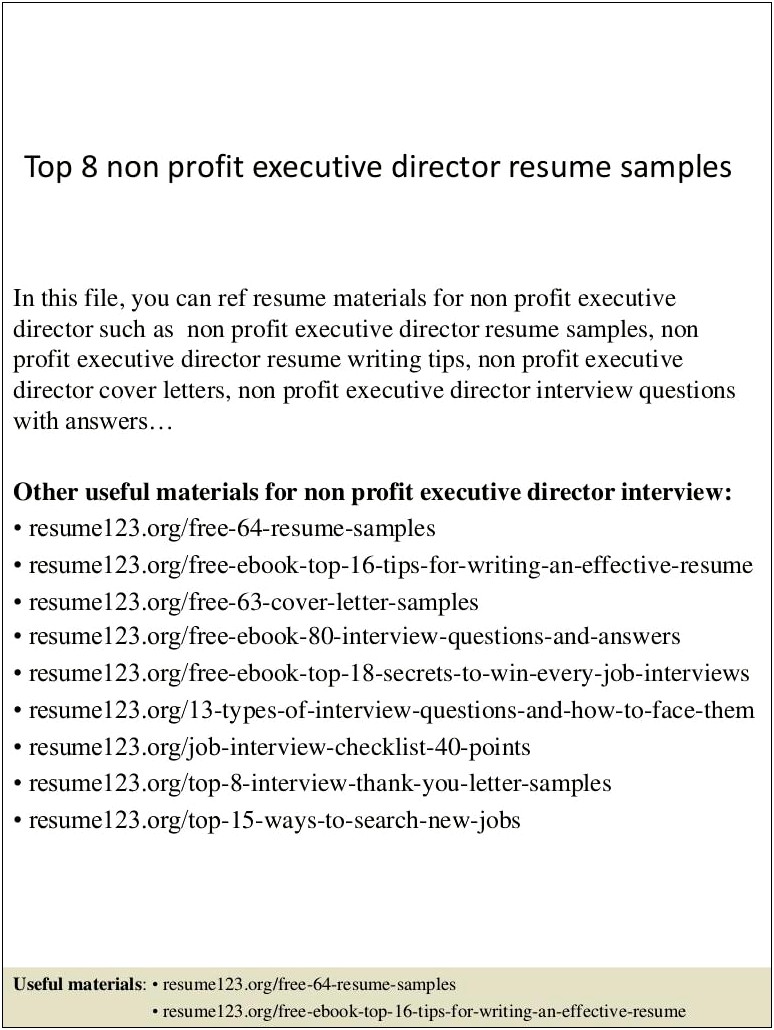 Sample Resume Executive Director Non Profit Organization