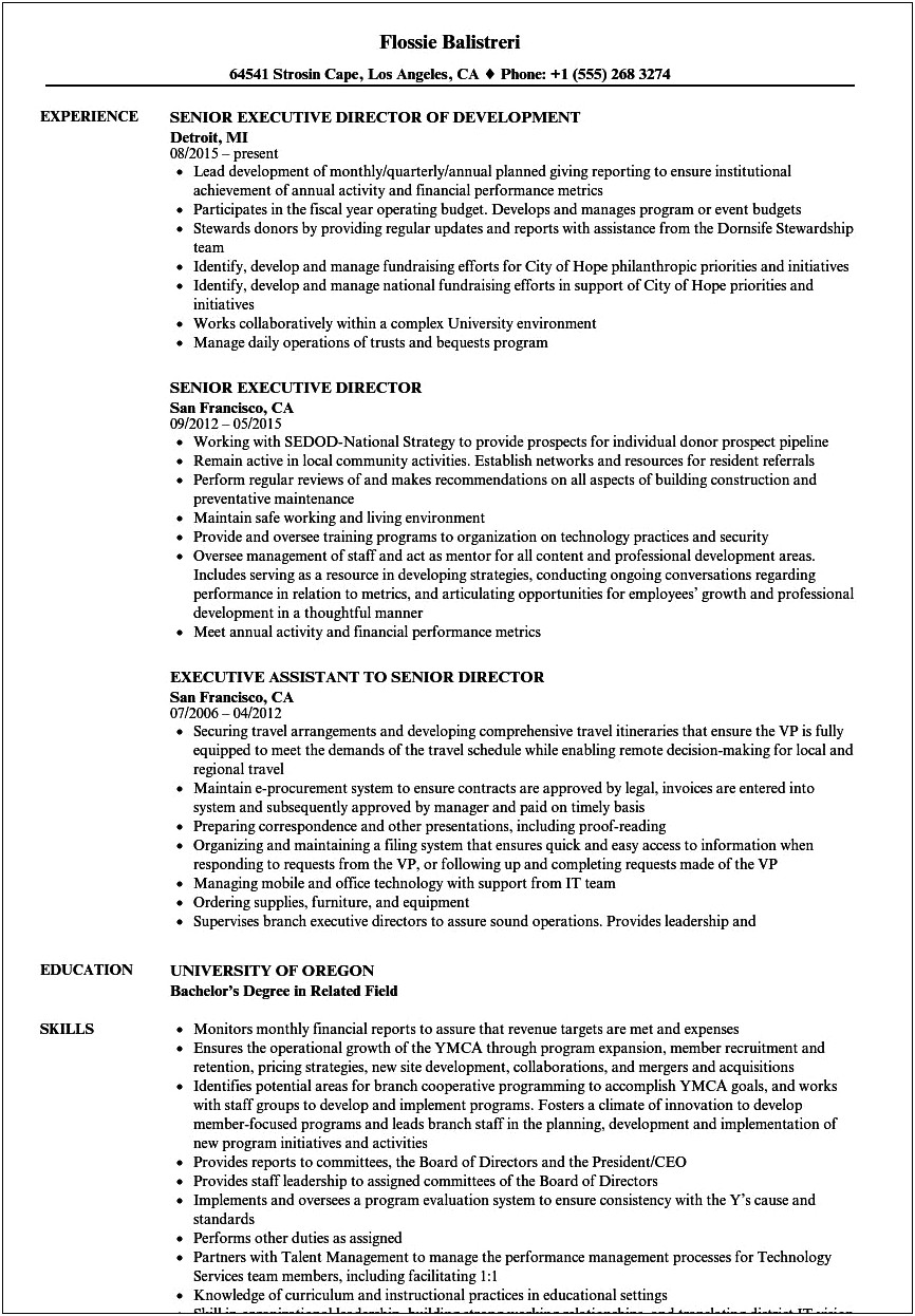 Sample Resume Executive Director Position