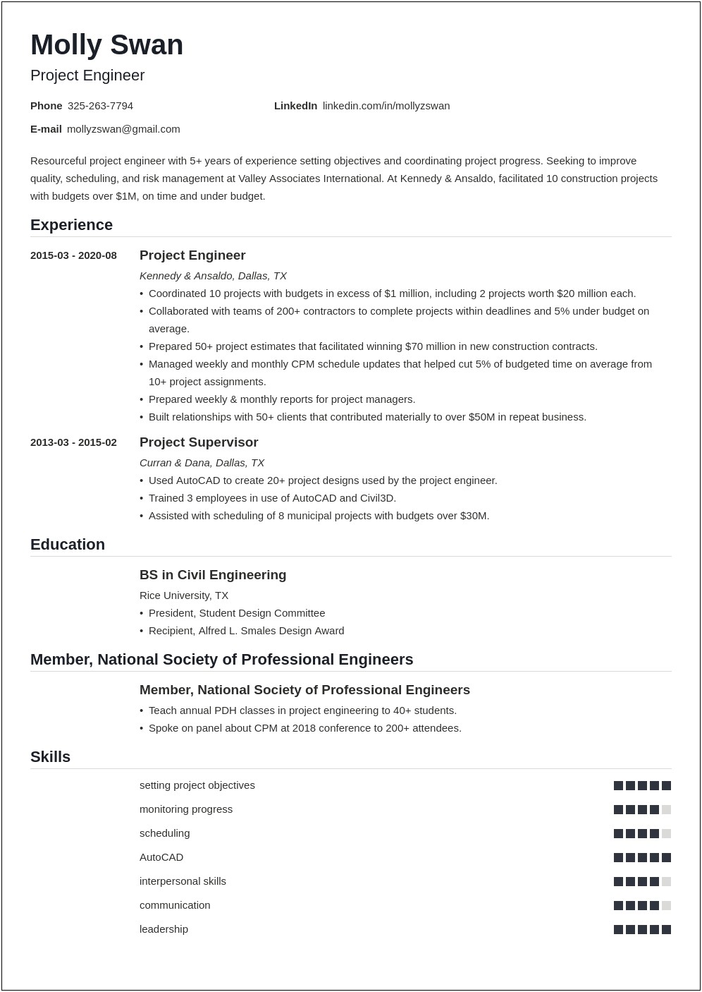 Sample Resume Experience In New Construction At University