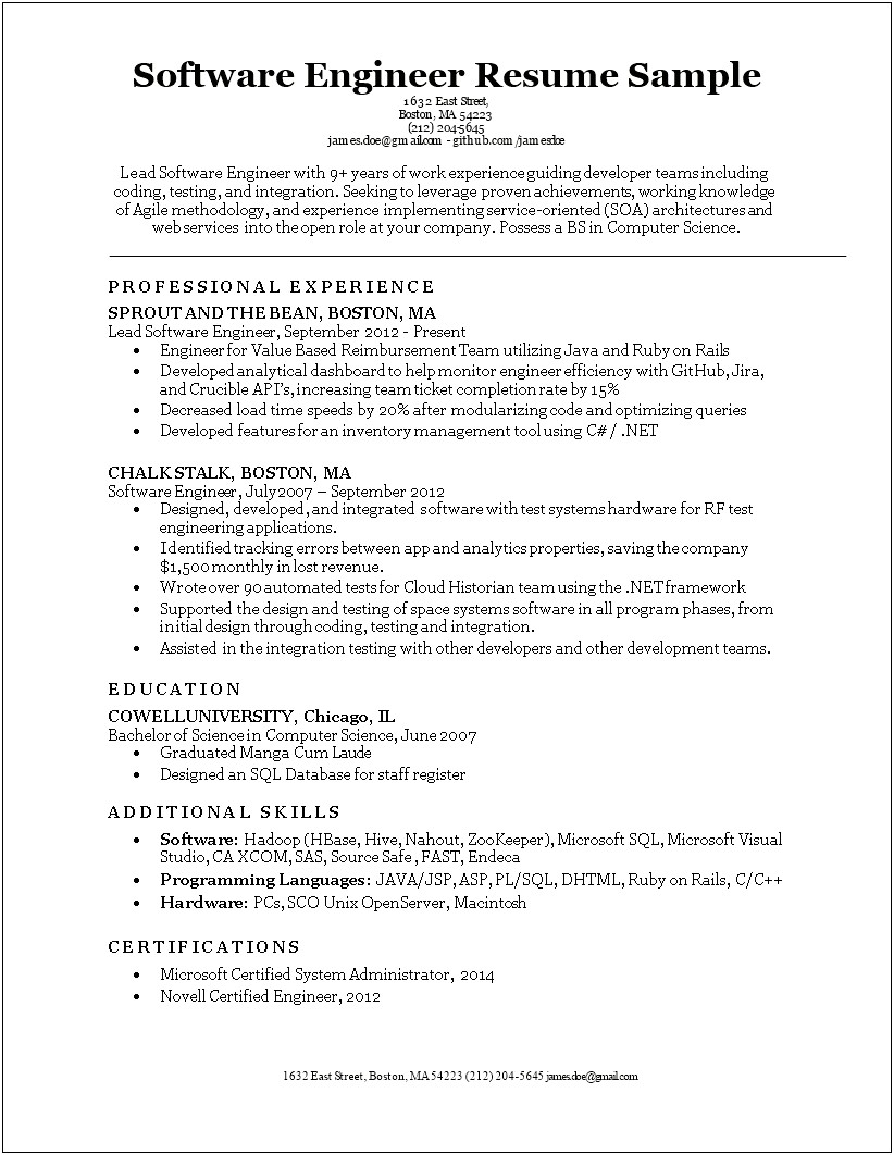 Sample Resume Experienced Test Engineer
