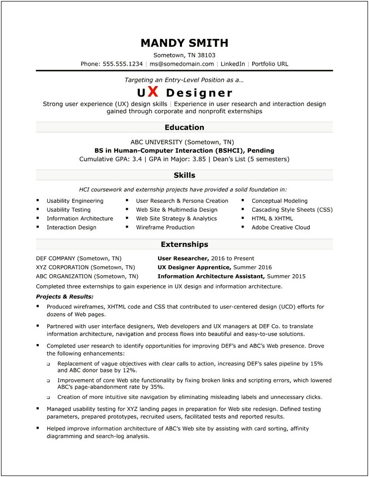 Sample Resume Experienced Ux Designer