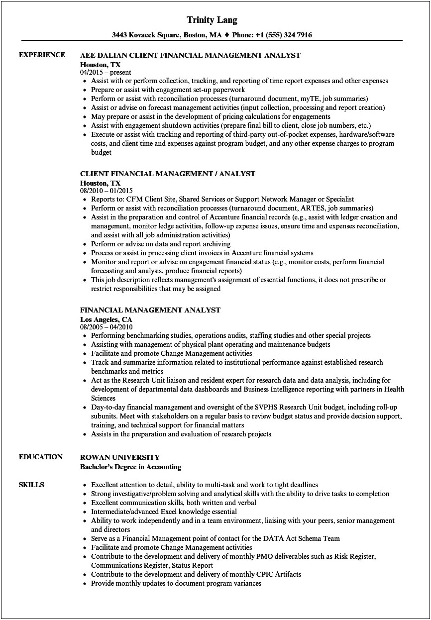 Sample Resume Federal Management And Program Analyst
