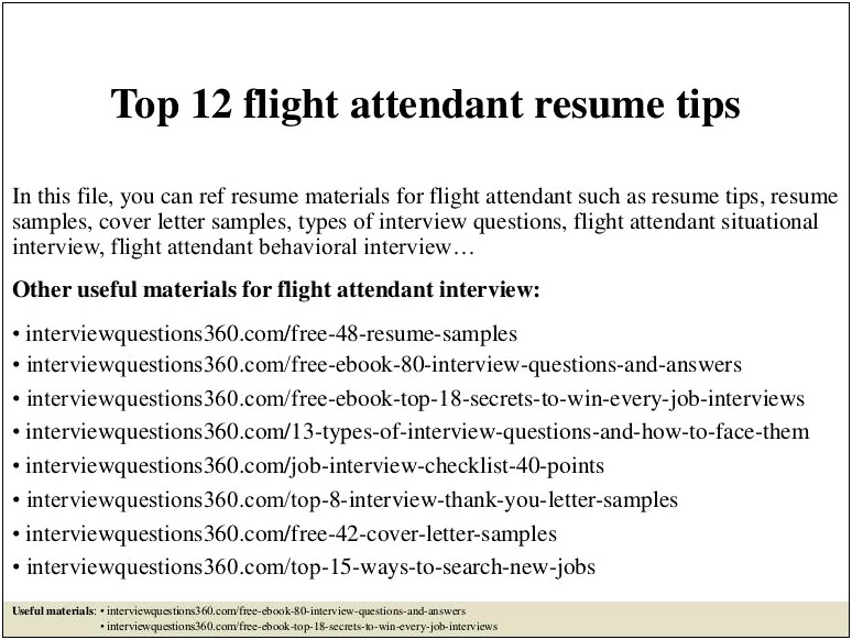 Sample Resume Flight Attendant Applicant