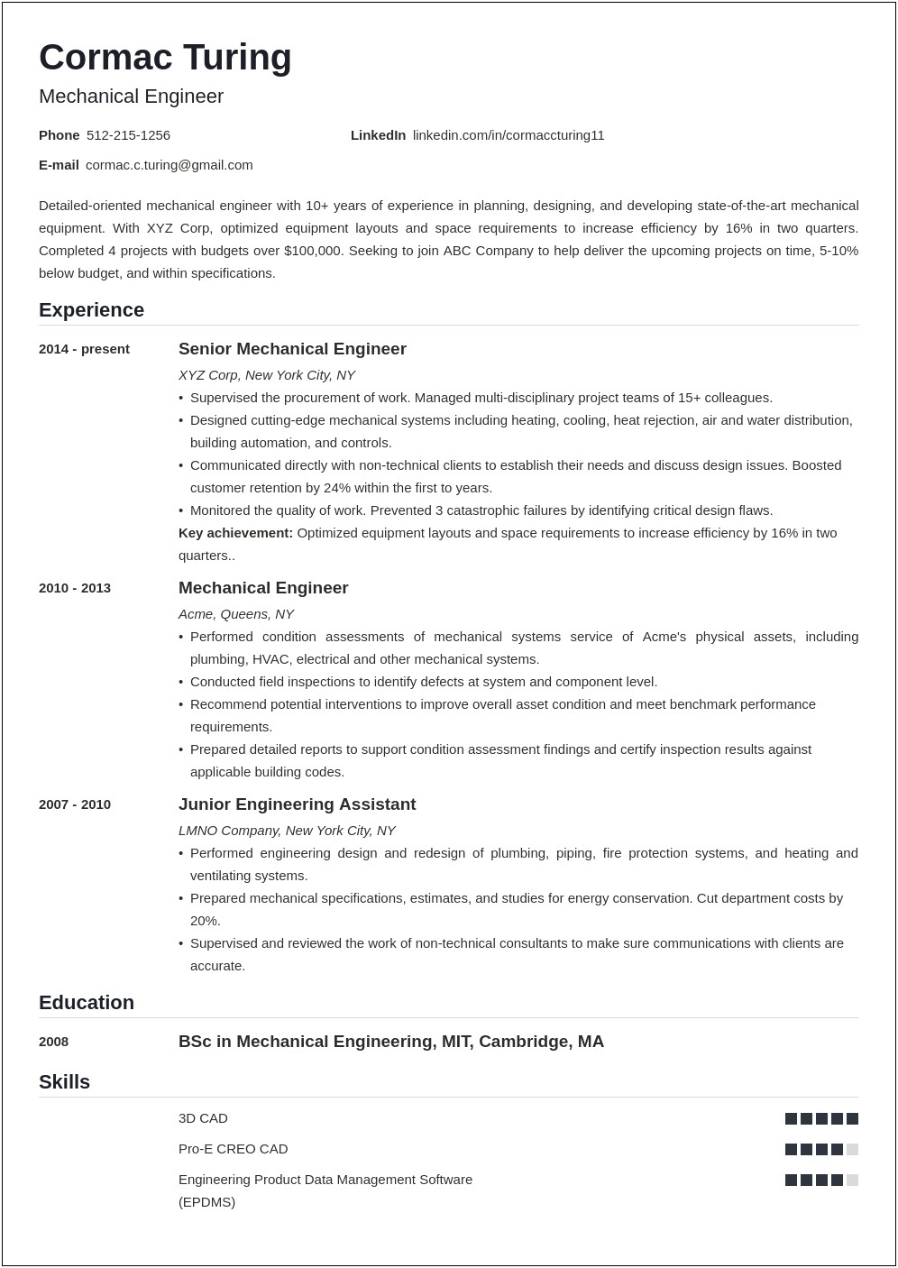 Sample Resume For 10 Years Experience Engineer