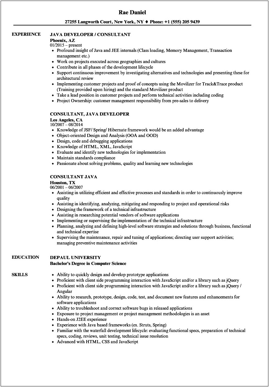 Sample Resume For 10 Years Experience In Java