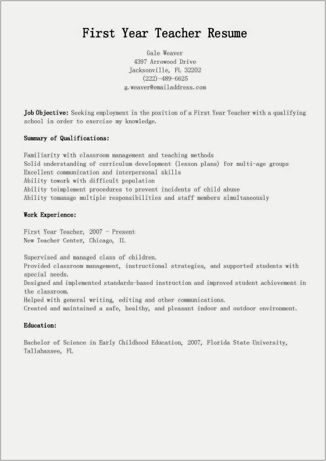 Sample Resume For 1st Job