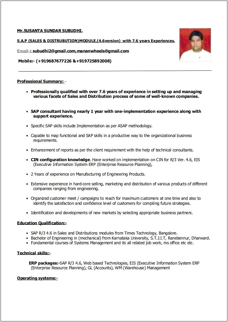 Sample Resume For 4 Years Experience