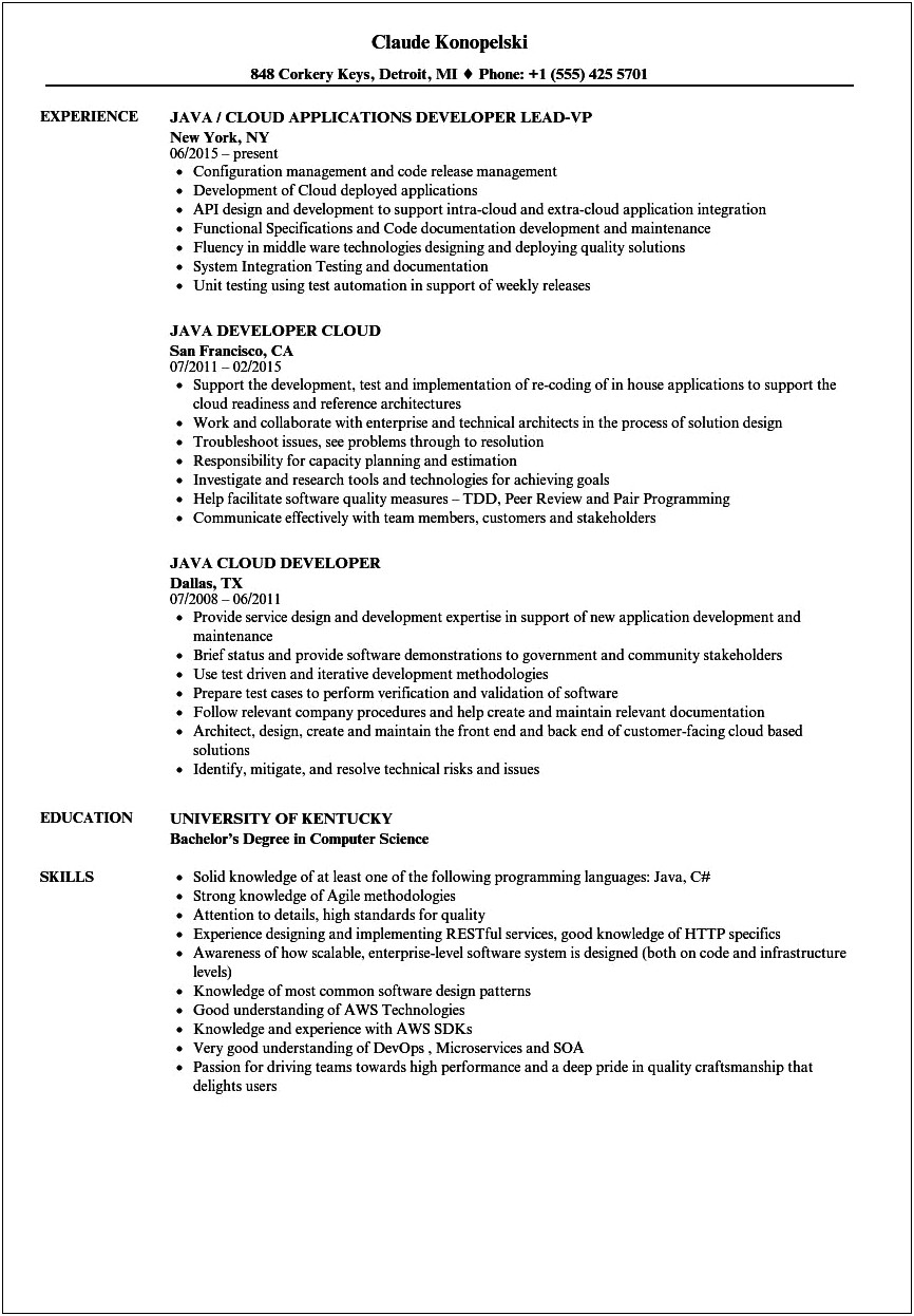 Sample Resume For 6 Years Experience In Java