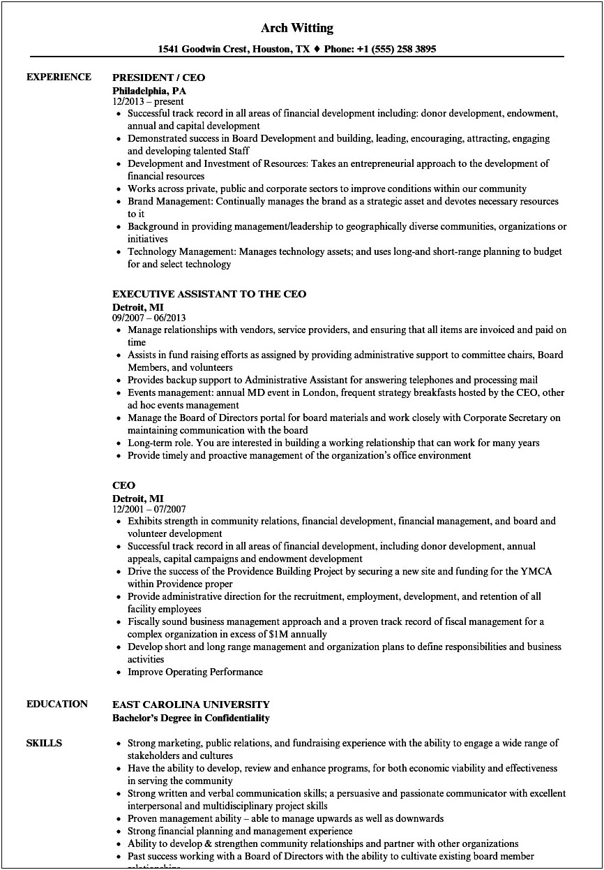 Sample Resume For A Ceo Business
