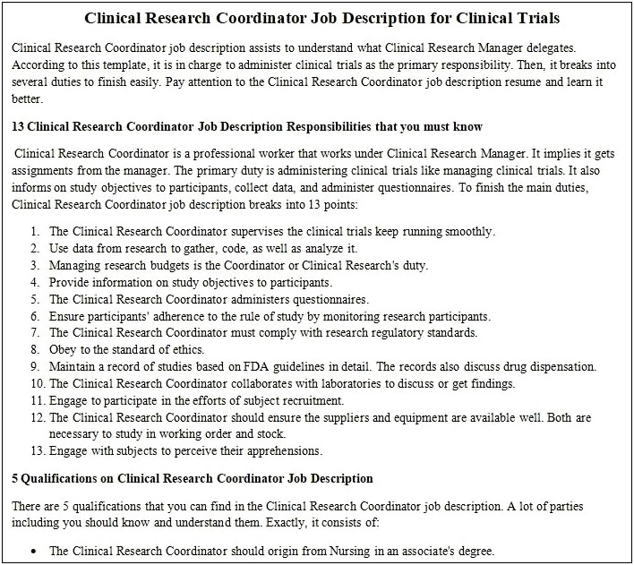 Sample Resume For A Clinical Study Manager
