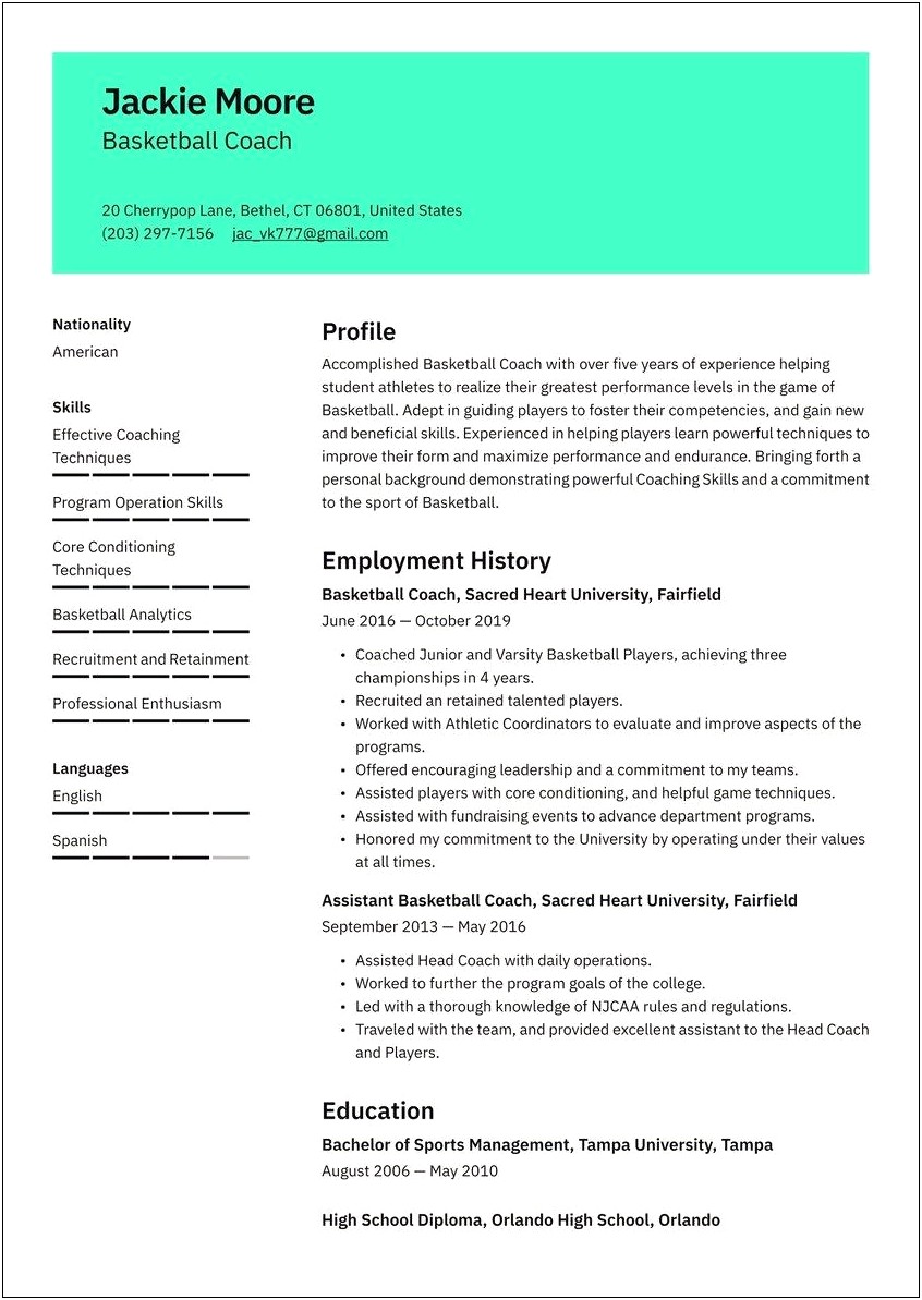 Sample Resume For A Coaching Job