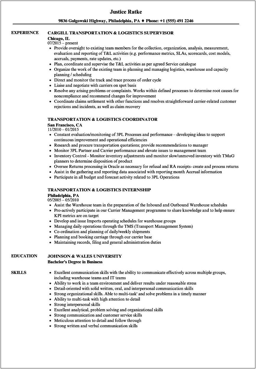 Sample Resume For A Freight Broker Agent
