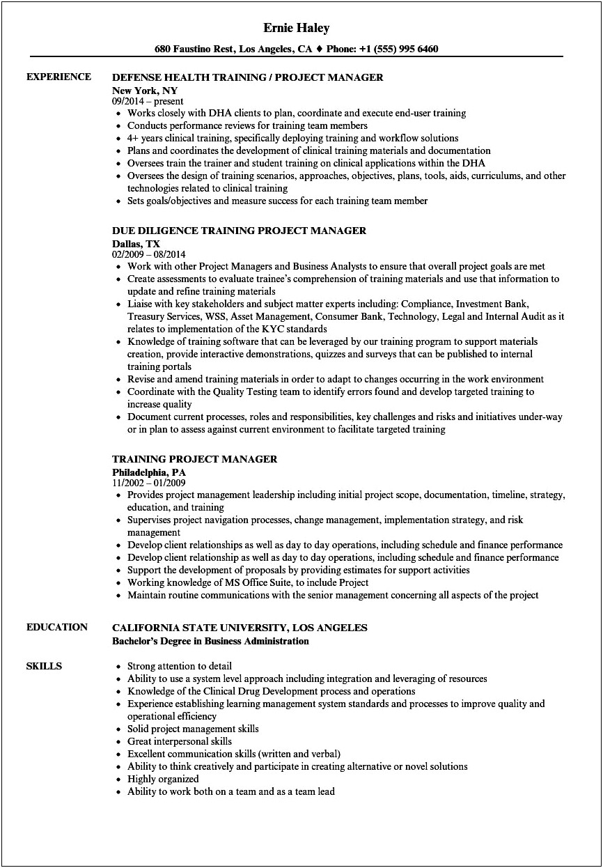 Sample Resume For A Program And Training Manager