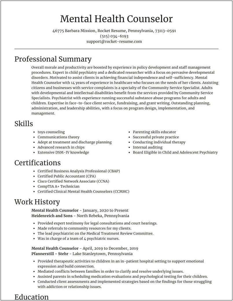 Sample Resume For A Residential Counselor