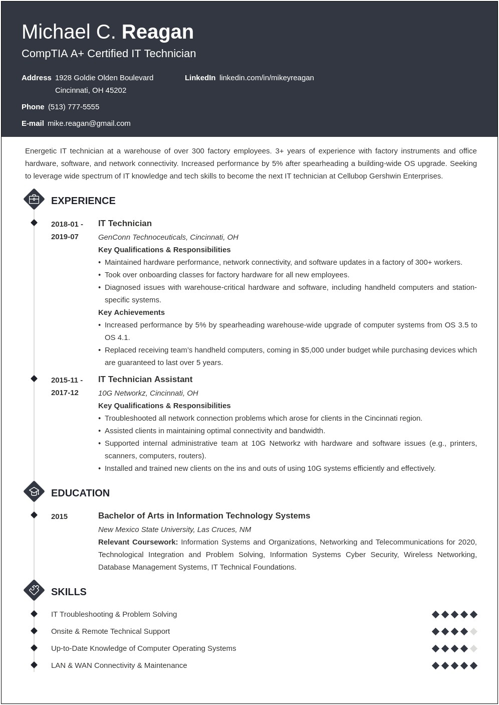 Sample Resume For A Technician