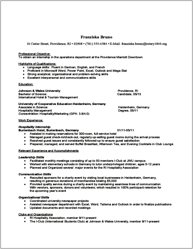 Sample Resume For Abroad Format