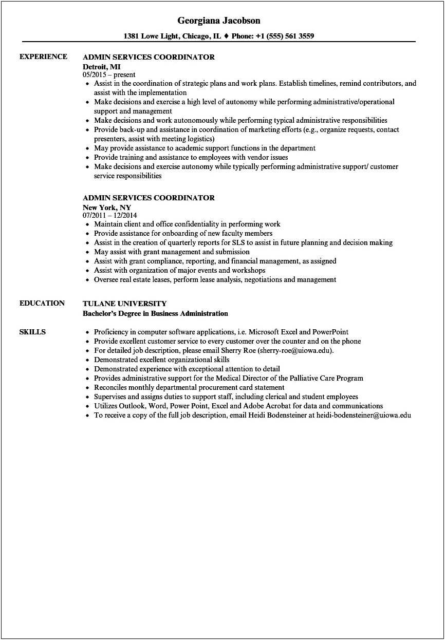Sample Resume For Academic Coordinator