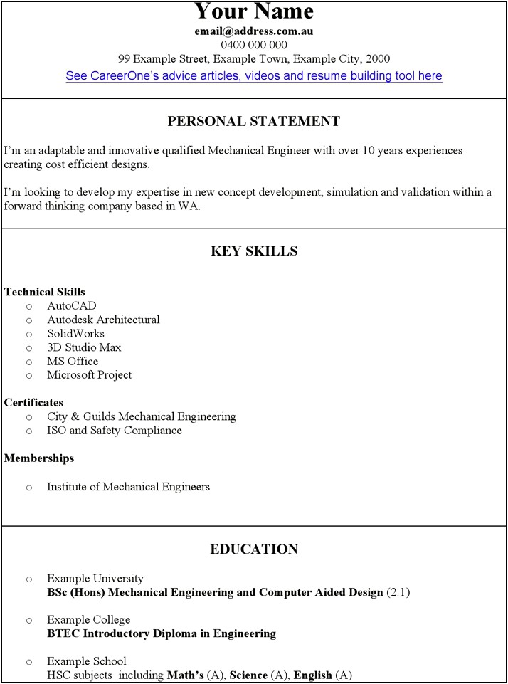 Sample Resume For Academic For Mechanical Engineering Chair