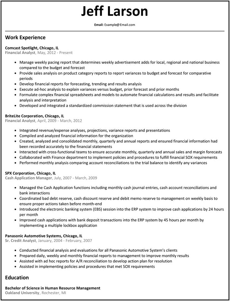 Sample Resume For Account Analyst