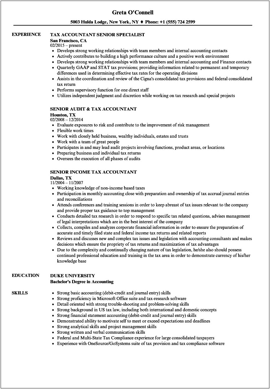 Sample Resume For Account And Tax Analyst