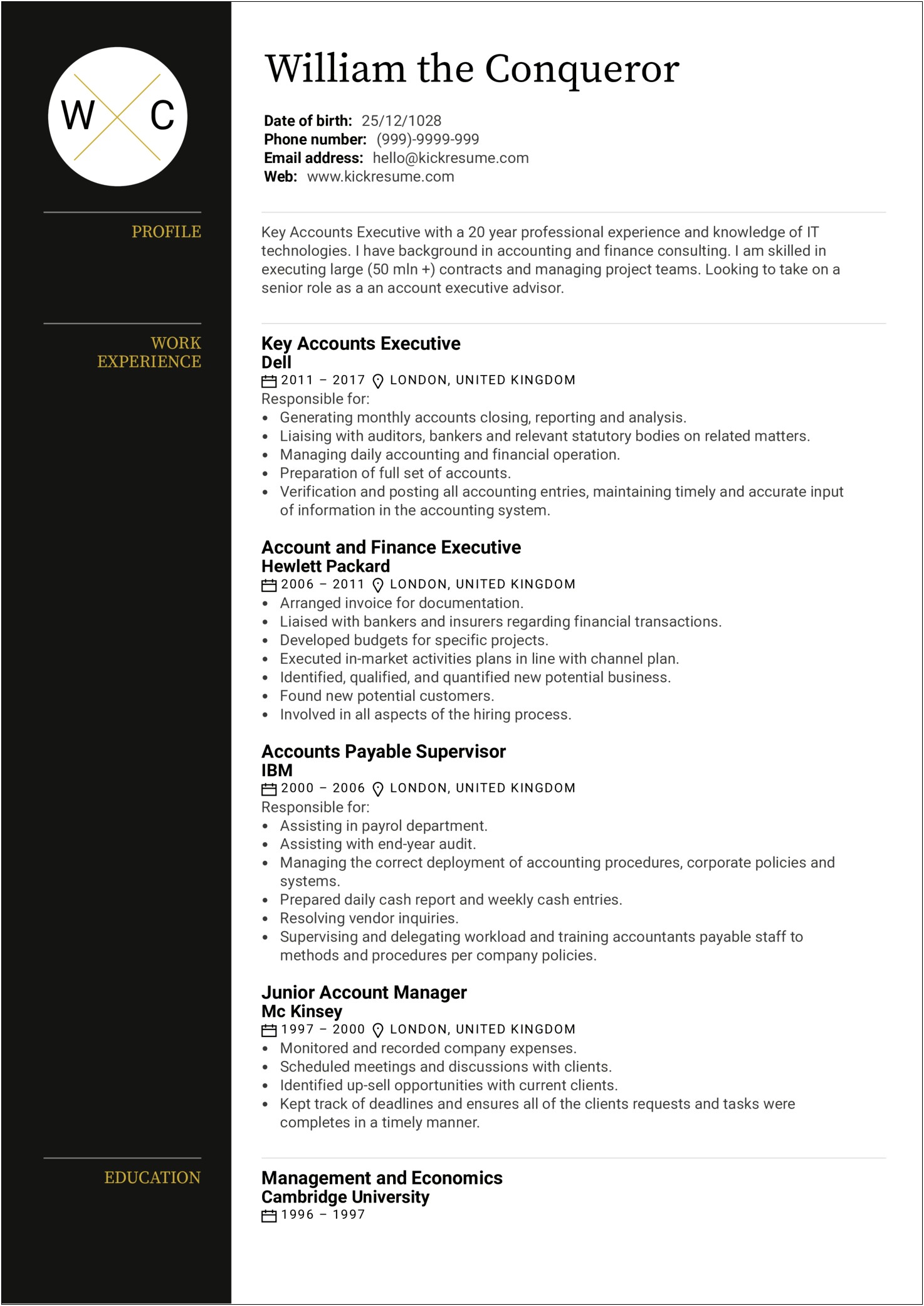 Sample Resume For Account Supervisor