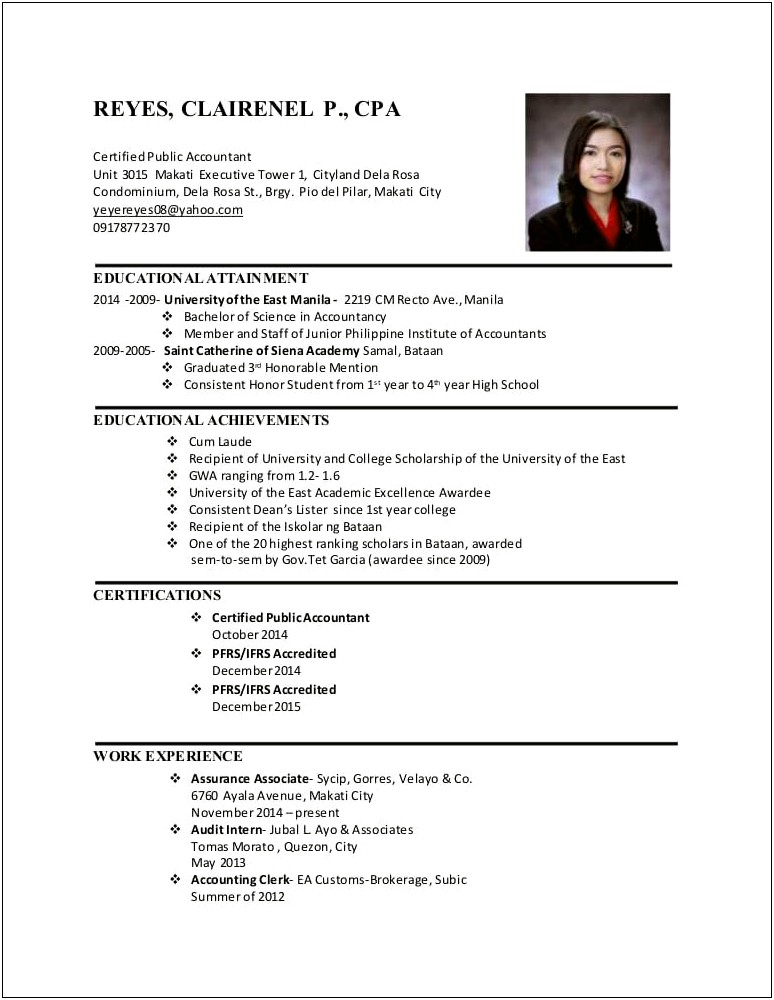 Sample Resume For Accountants In The Philippines