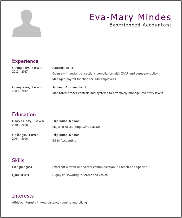 Sample Resume For Accounting Graduate With Experience