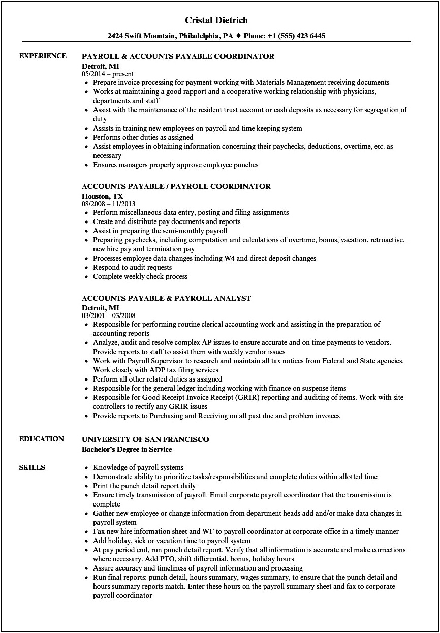 Sample Resume For Accounts Payable Assistant