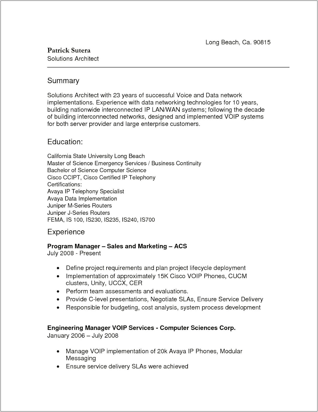 Sample Resume For Acs Assessment