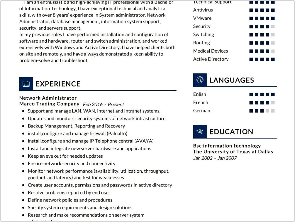 Sample Resume For Active Directory Administrator