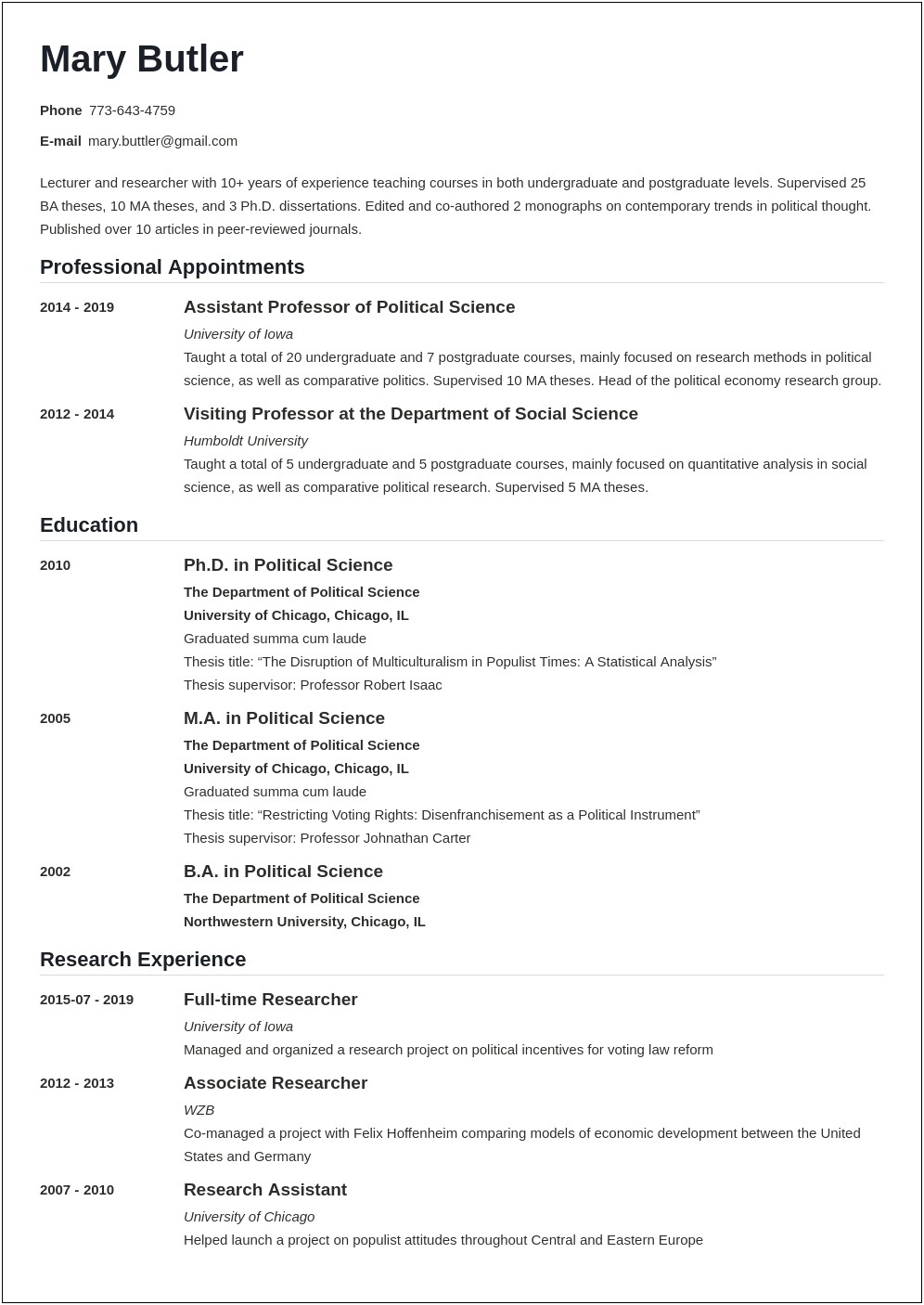 Sample Resume For Adjunct Teaching Position