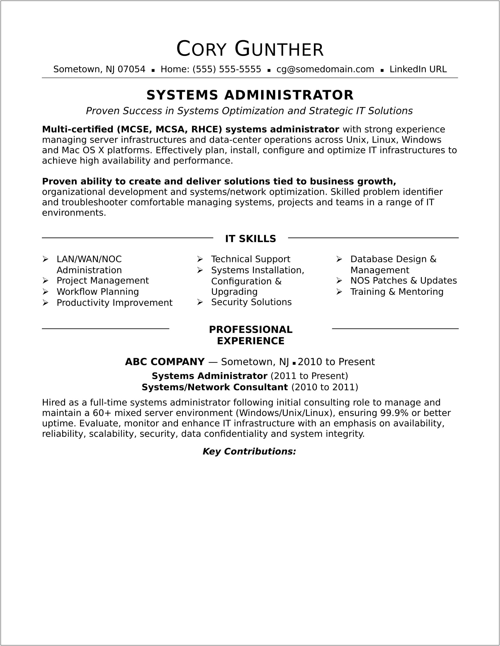 Sample Resume For Administrator In School