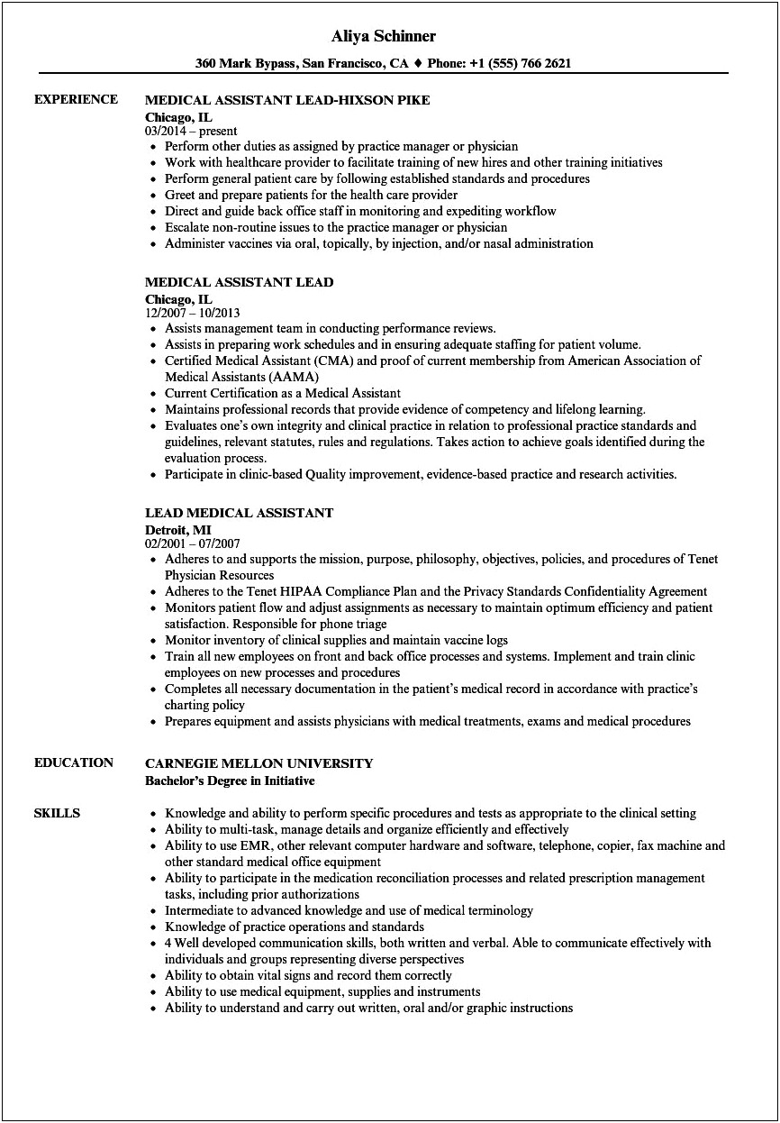 Sample Resume For Advanced Medical Support Assistant