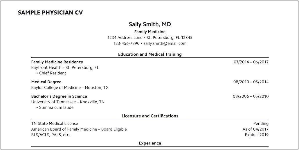 Sample Resume For After Medical School