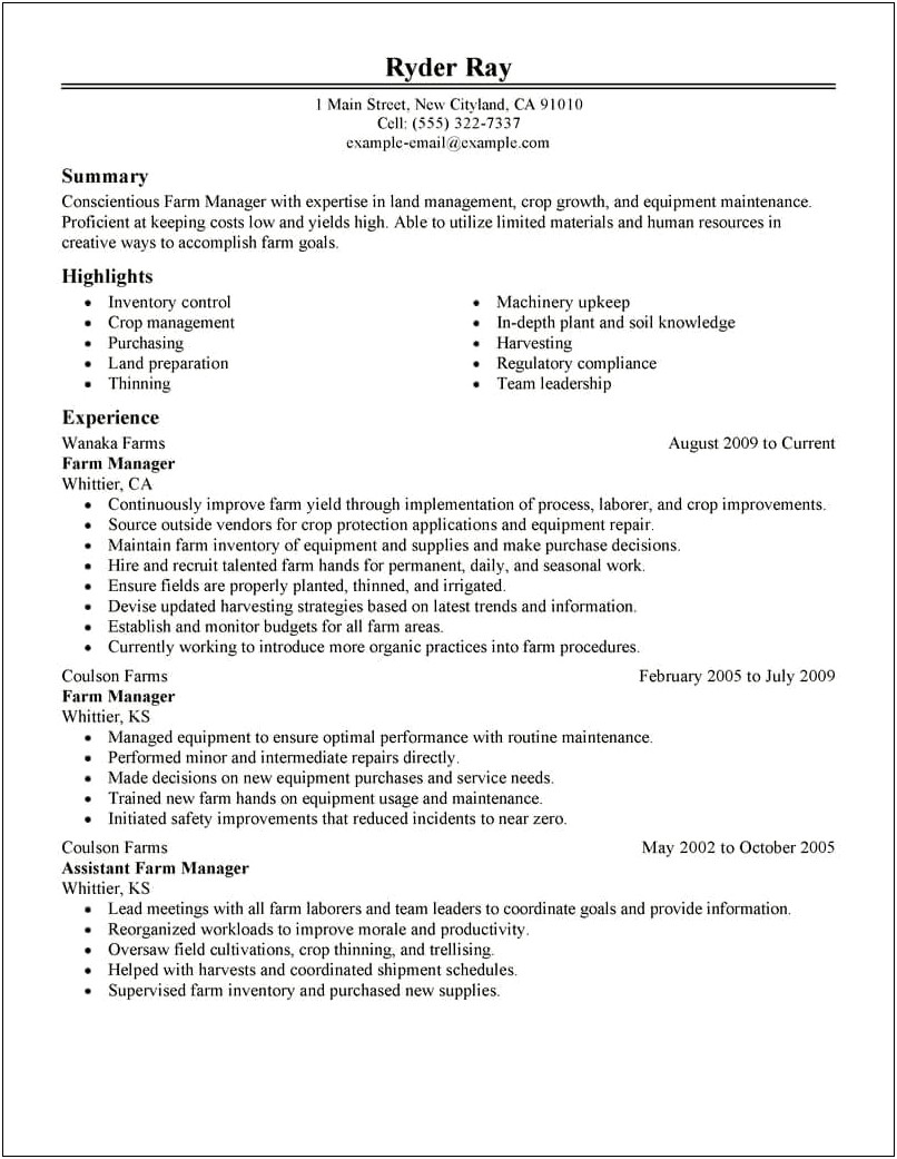 Sample Resume For Agroforestry Technician