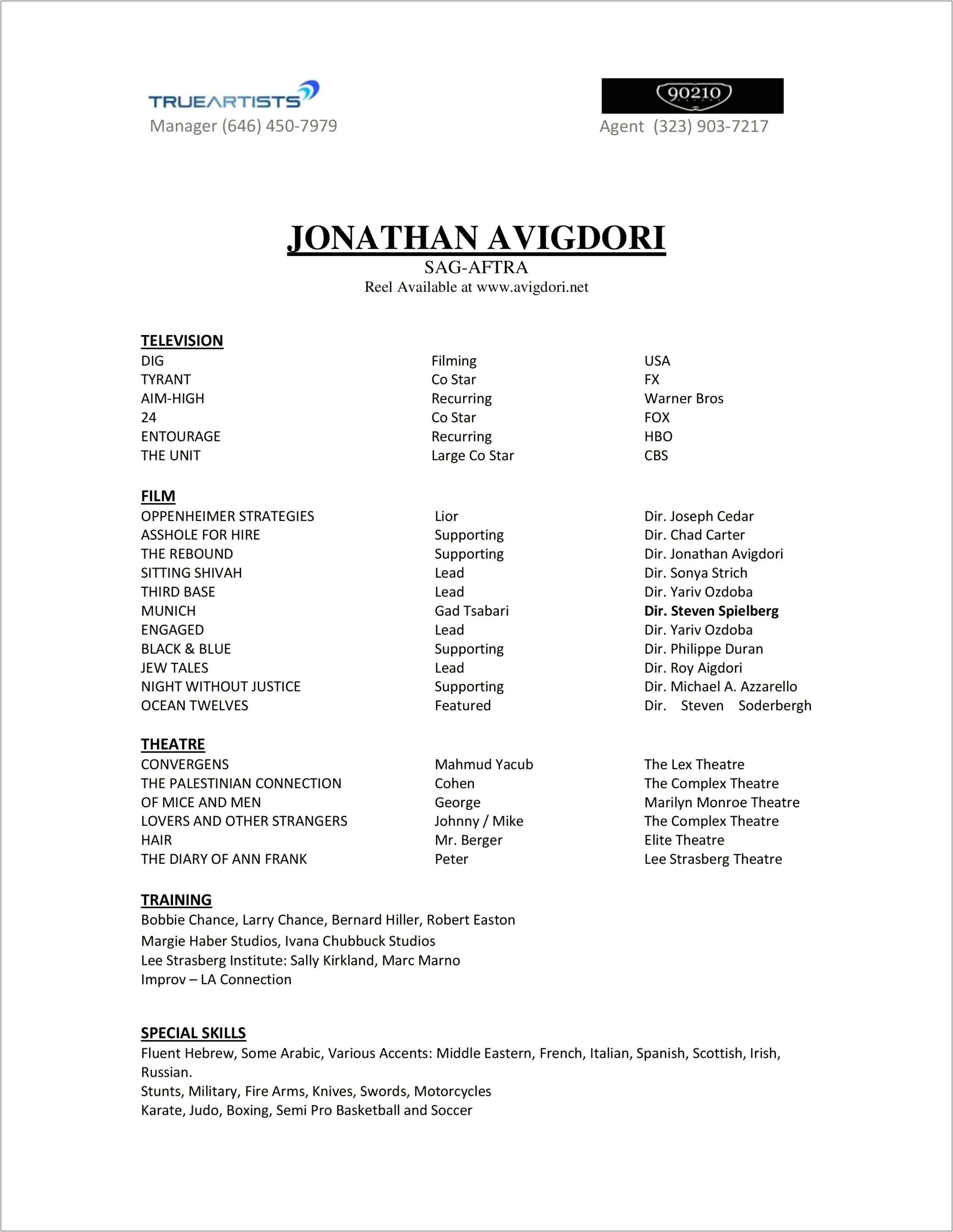 Sample Resume For An Actor