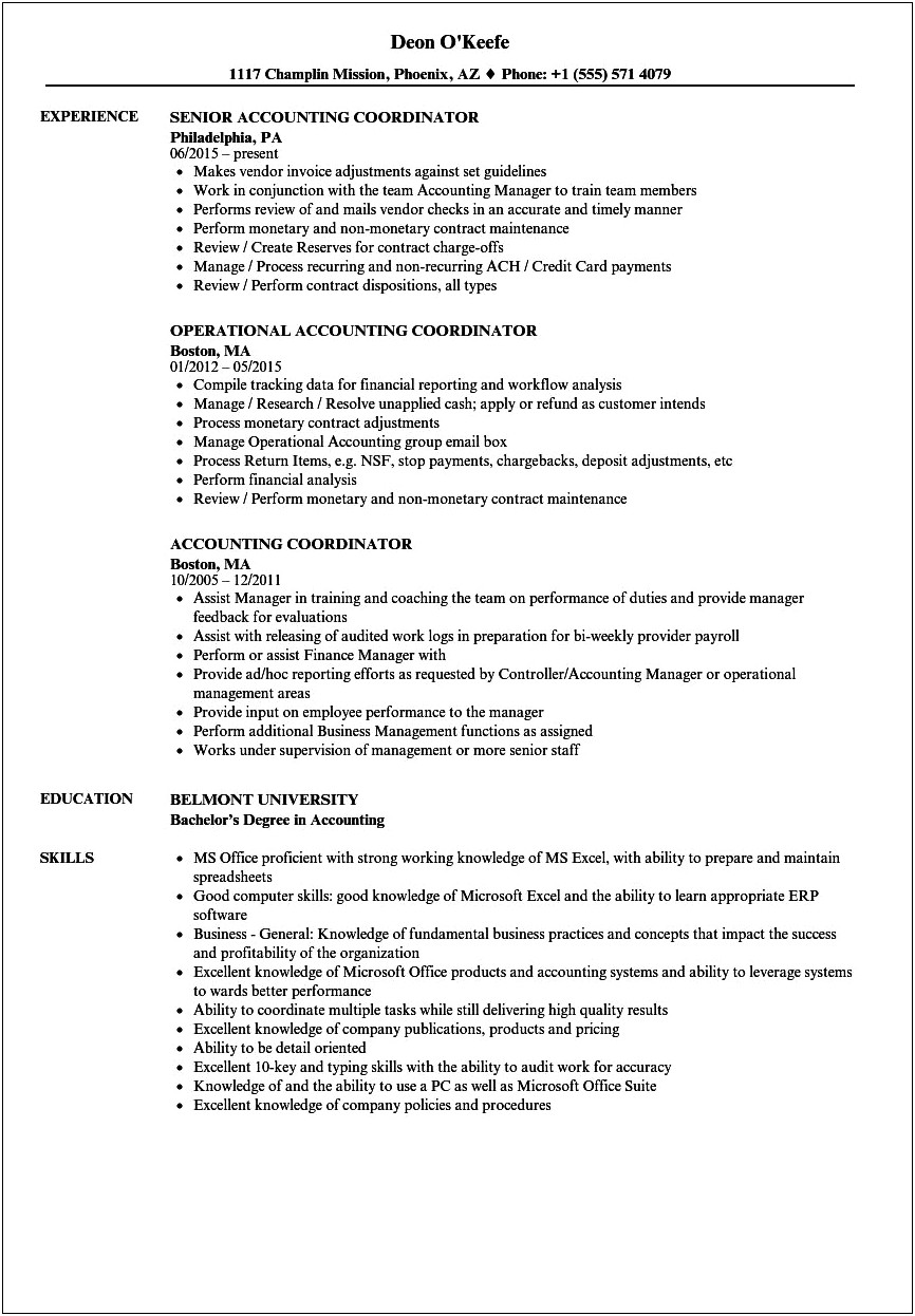 Sample Resume For Billing Coordinator