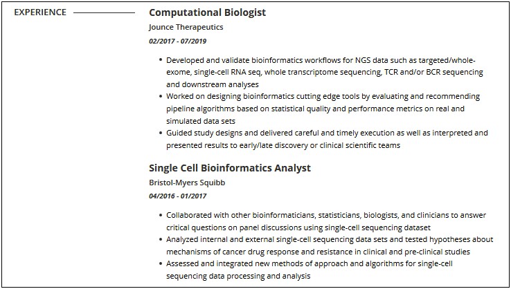 Sample Resume For Bioinformatics Job