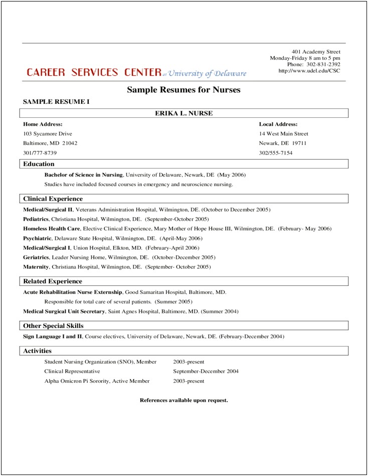 Sample Resume For Bsn Nurse