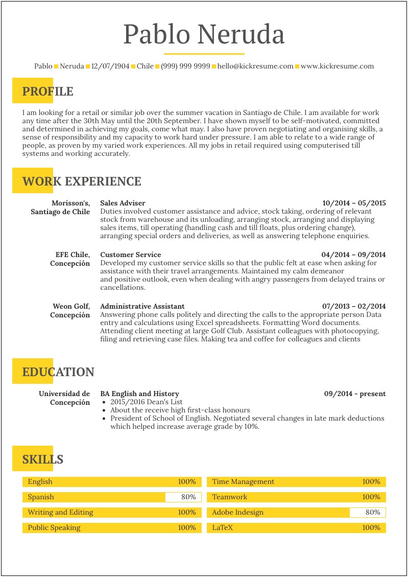 Sample Resume For Campus Job