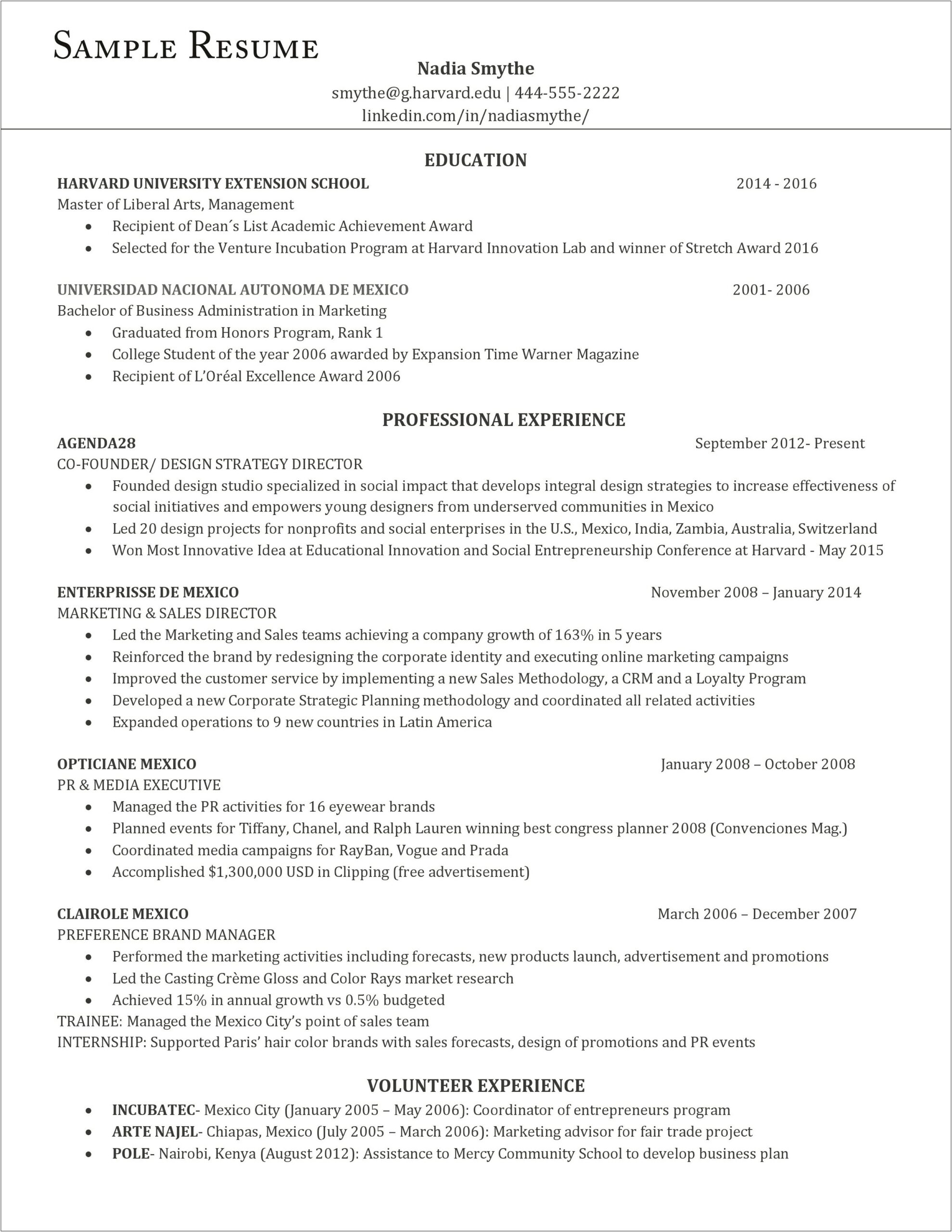 Sample Resume For Career Fair