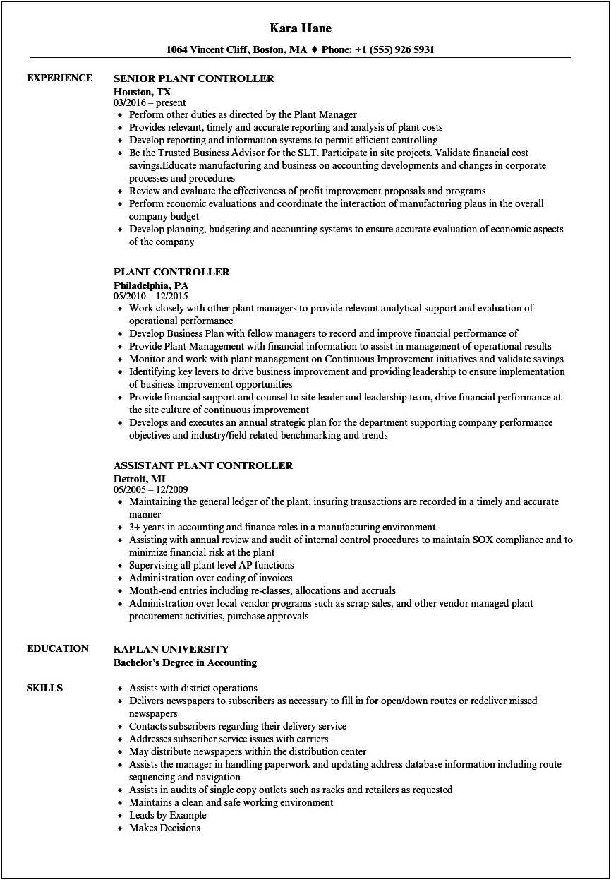 Sample Resume For Cement Industry