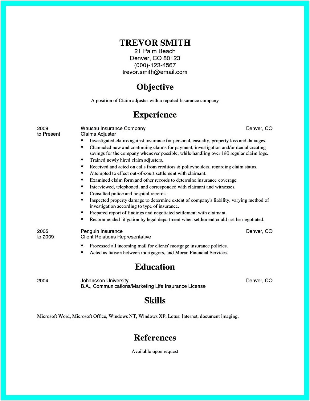Sample Resume For Claims Adjusters