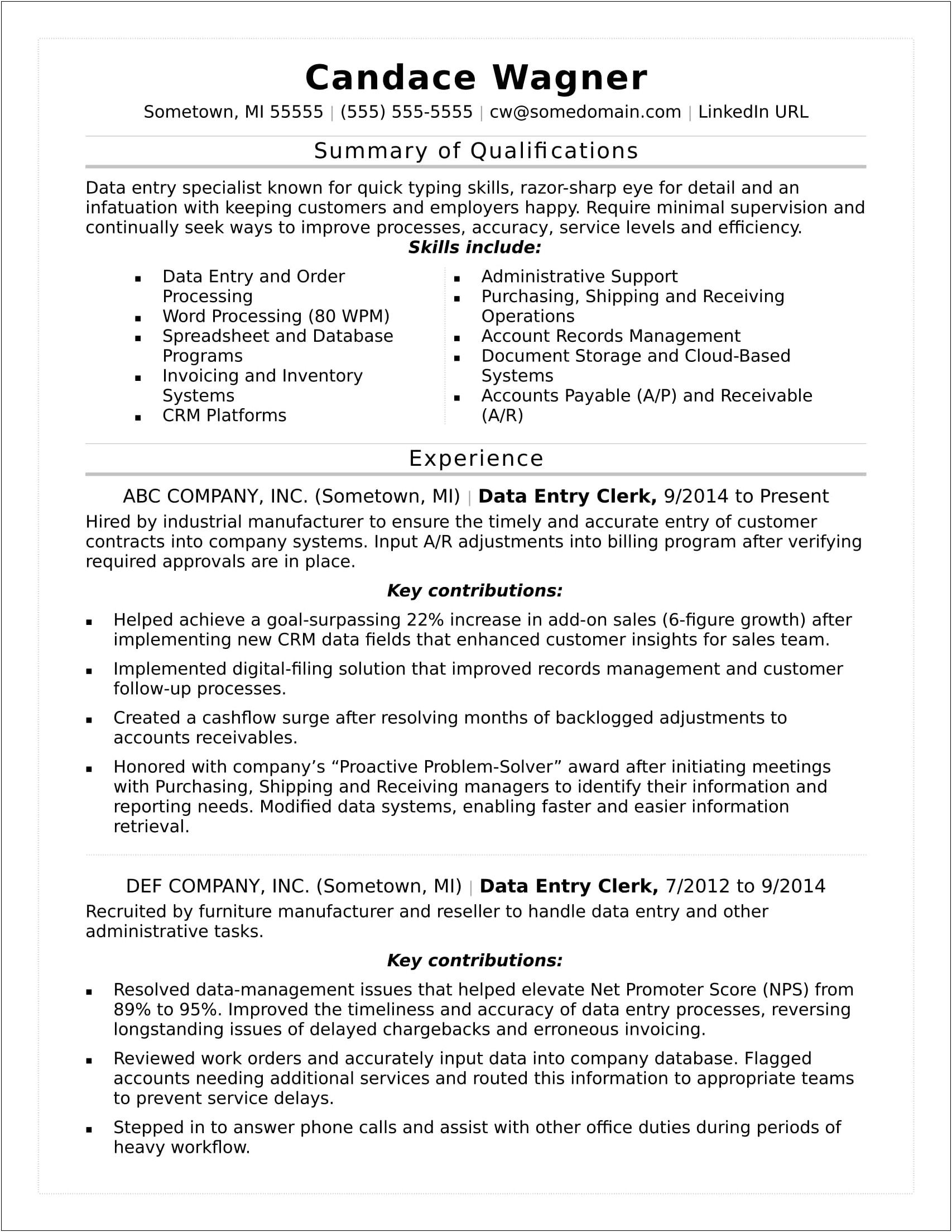 Sample Resume For Clerical Position