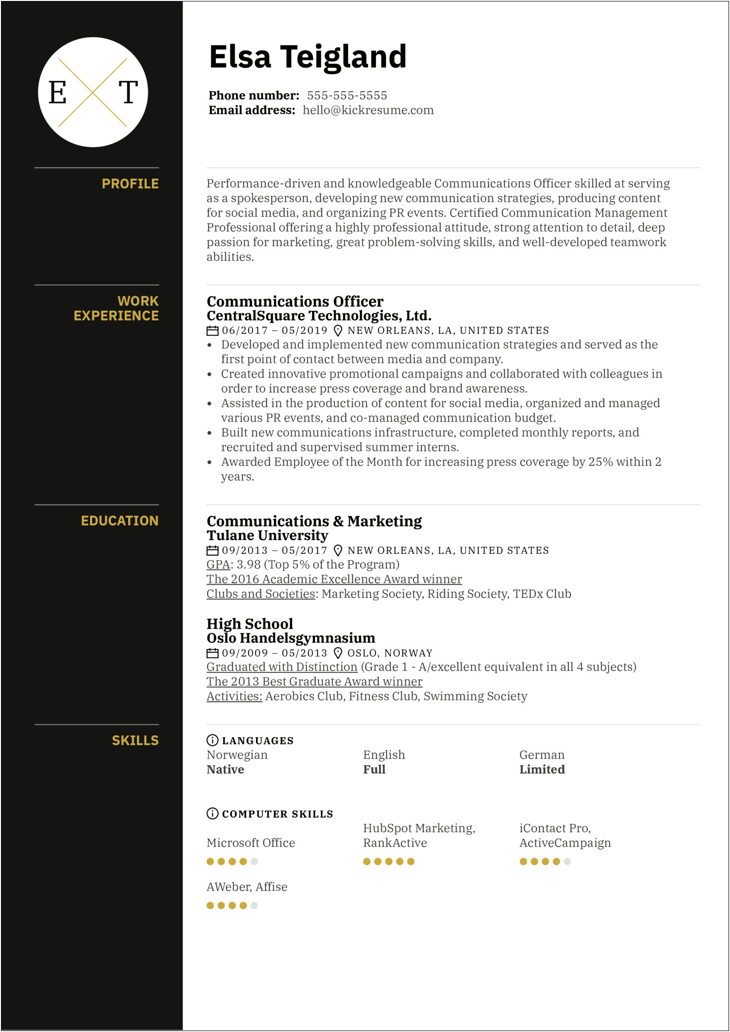 Sample Resume For Communications Professional