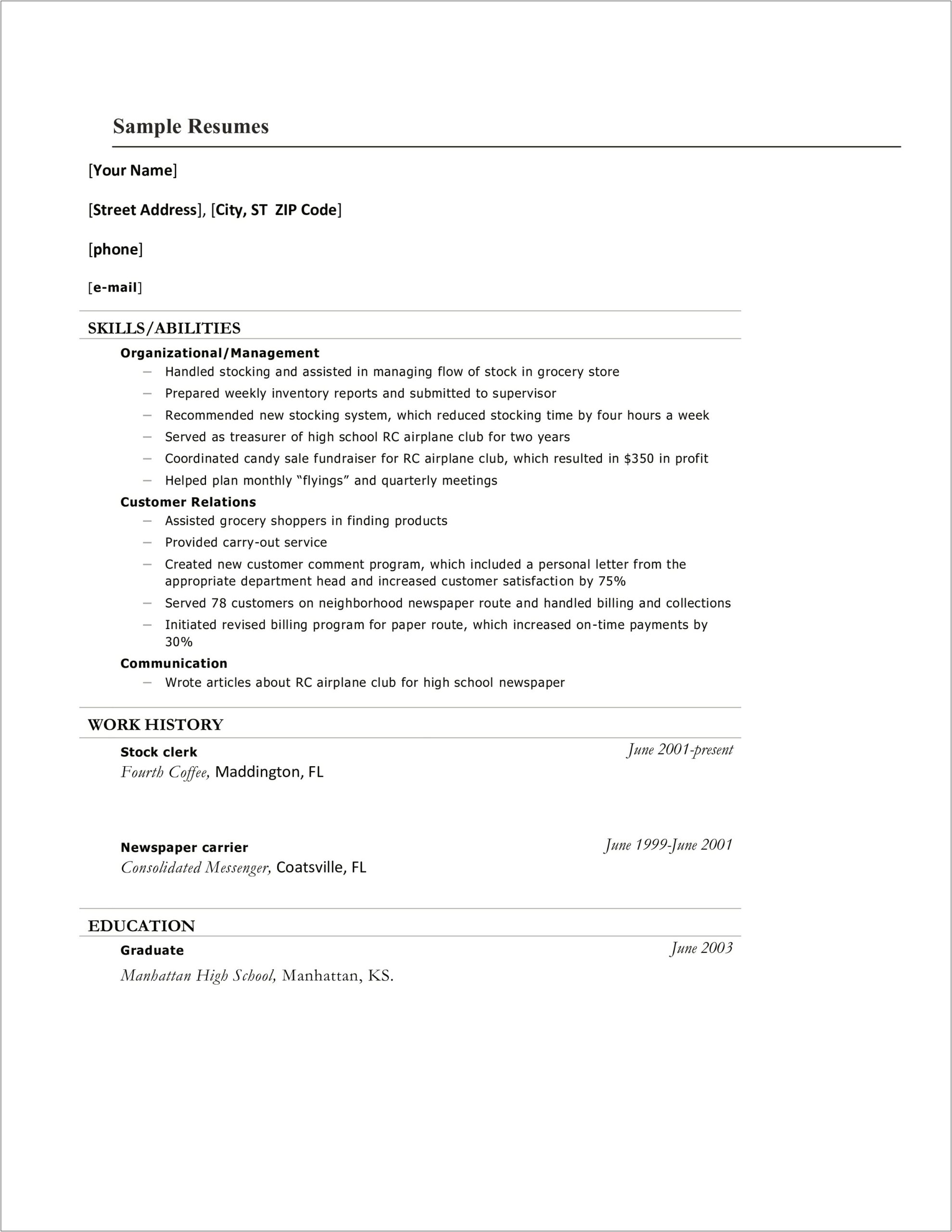 Sample Resume For Construction Carpenter