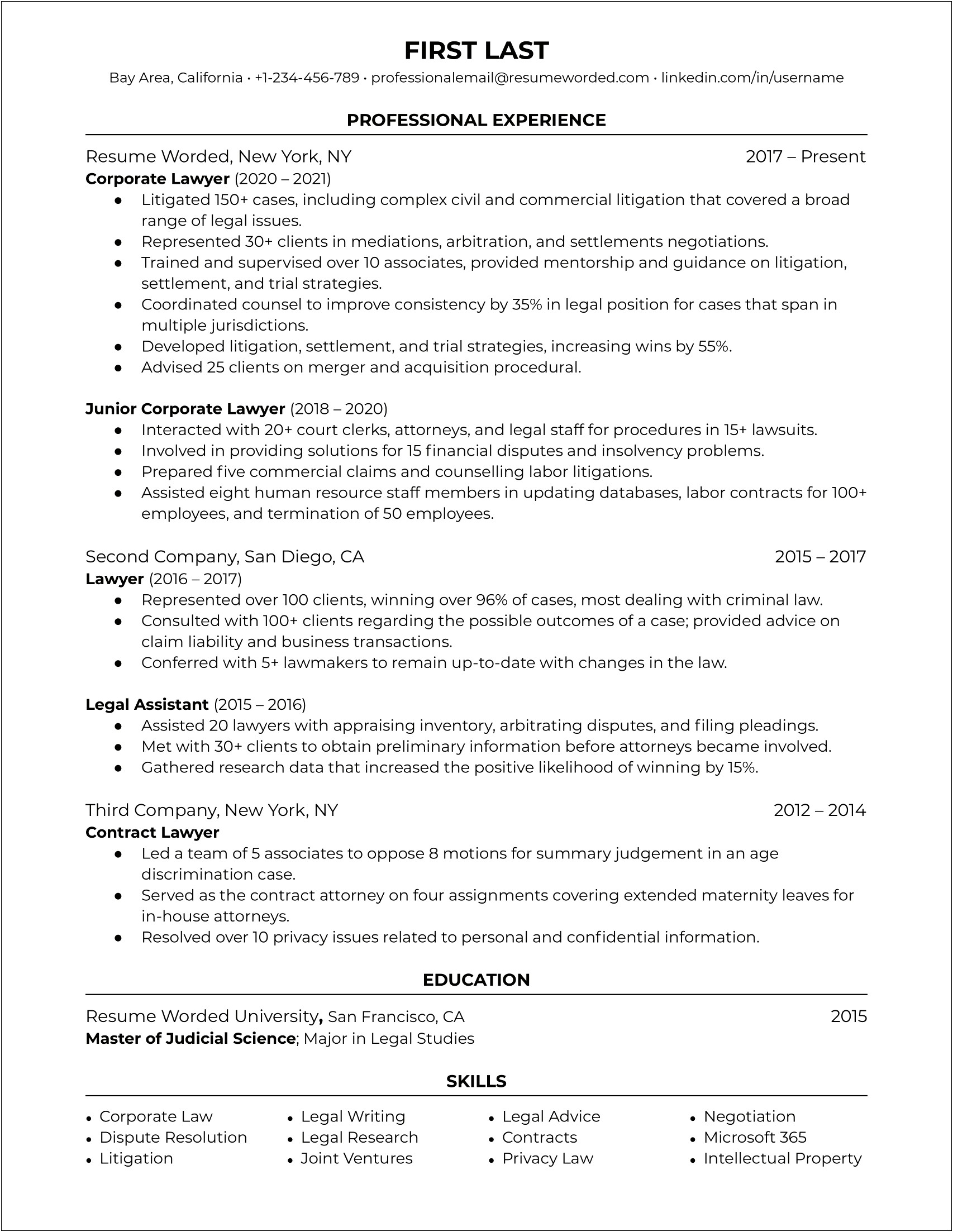 Sample Resume For Corporate Lawyer